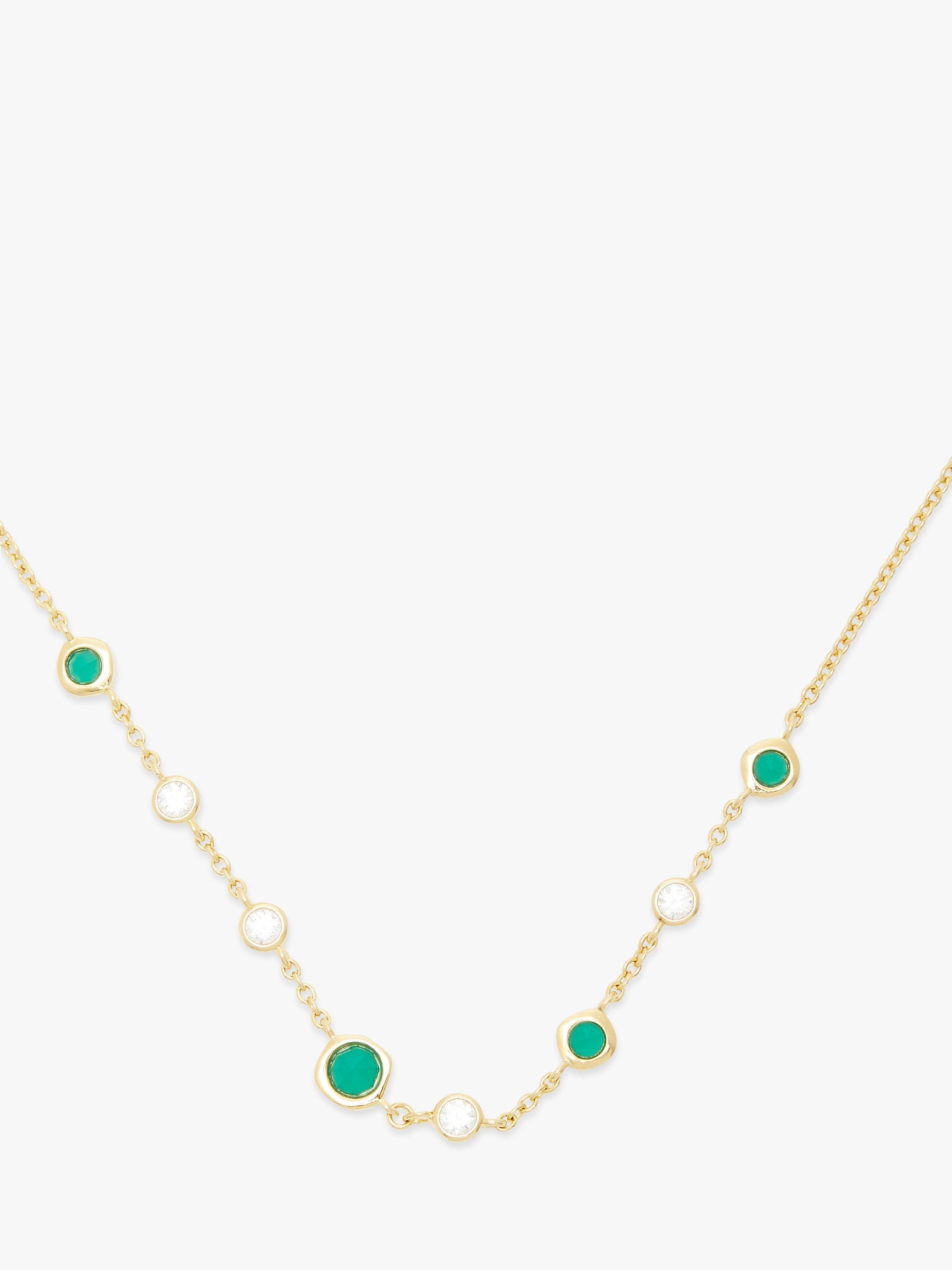 Product image 3 of 3, which shows John Lewis Gemstones Cubic Zirconia & Green Agate Collar Necklace, Gold
