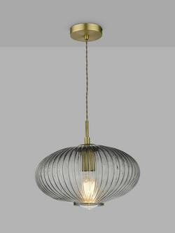 Där Edmond Ribbed Glass Ceiling Light, Smoke/Satin Brass, Smoke/Satin Brass