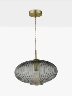 Där Edmond Ribbed Glass Ceiling Light, Smoke/Satin Brass - view 2, Smoke/Satin Brass