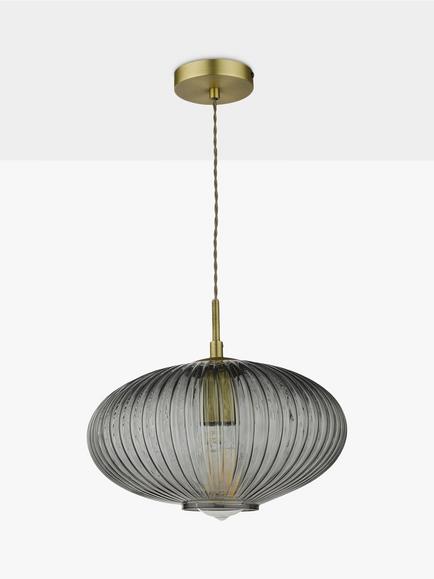 Där Edmond Ribbed Glass Ceiling Light, Smoke/Satin Brass - view 2, Smoke/Satin Brass