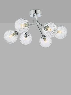 Där Yiska Ribbed Glass Semi Flush Ceiling Light, Clear/Polished Chrome