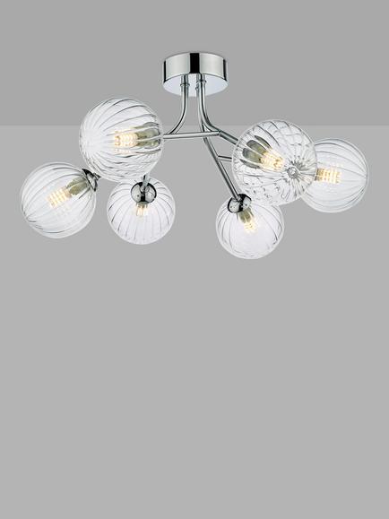 Där Yiska Ribbed Glass Semi Flush Ceiling Light, Clear/Polished Chrome