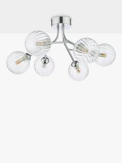 Där Yiska Ribbed Glass Semi Flush Ceiling Light - view 2, Clear/Polished Chrome