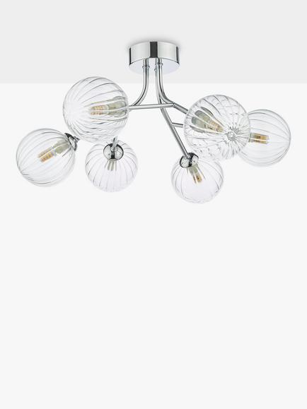 Där Yiska Ribbed Glass Semi Flush Ceiling Light - view 2, Clear/Polished Chrome