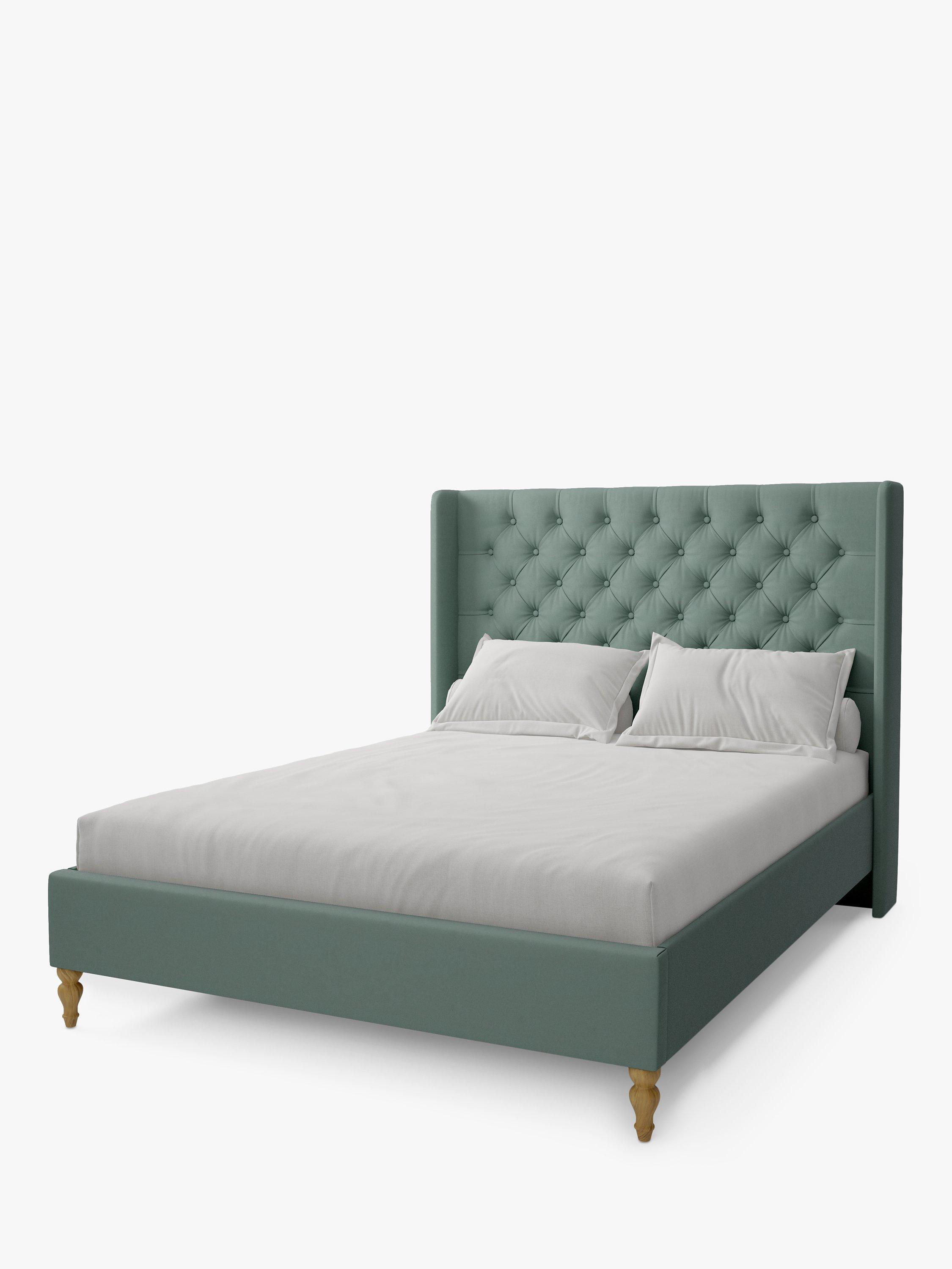 Koti Home Astley Upholstered Bed Frame, King Size, Vintage Velvet Airforce