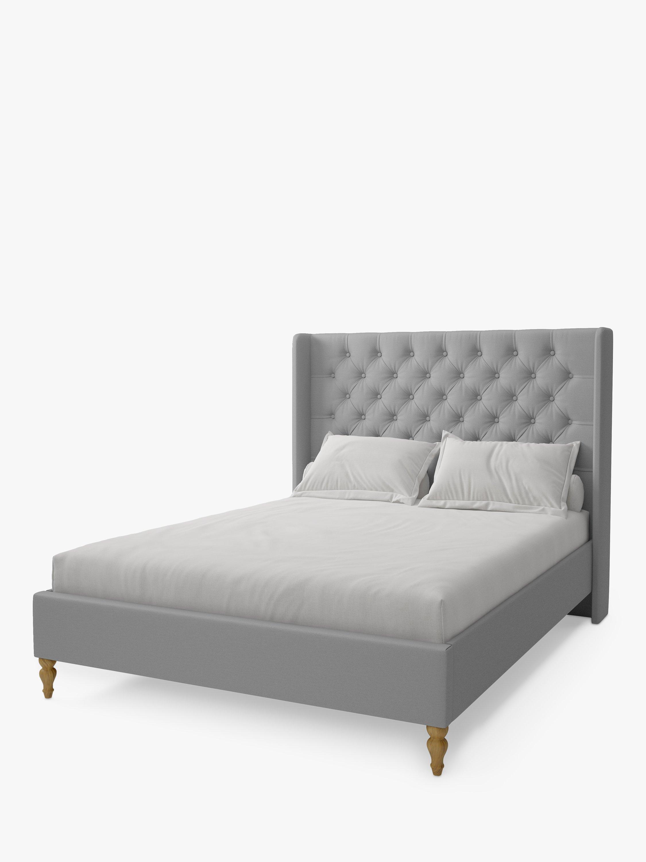 Koti Home Astley Upholstered Bed Frame, Double, Classic Linen Look Mid-Grey