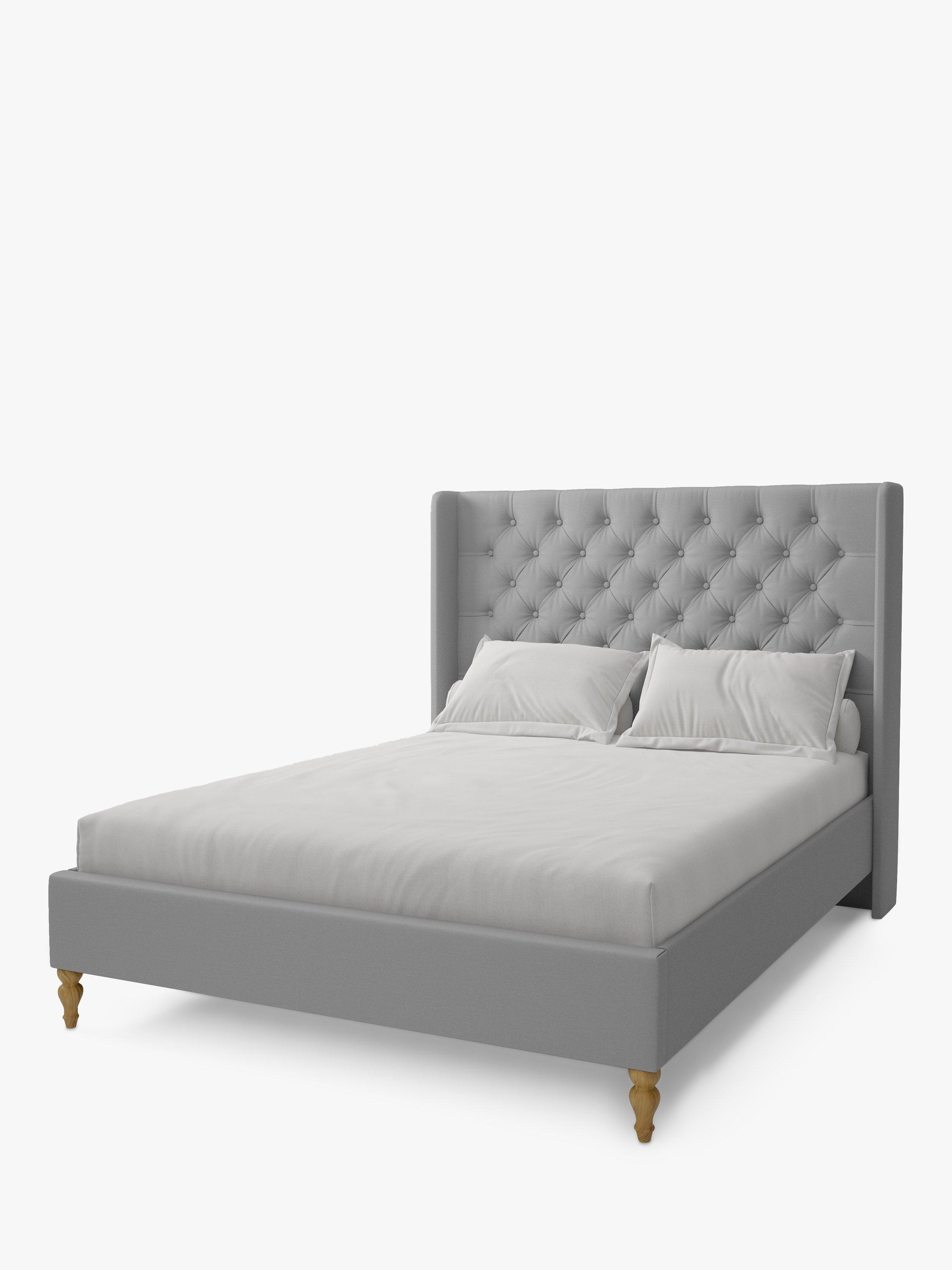 Koti Home Astley Upholstered Bed Frame, King Size, Classic Linen Look Mid-Grey