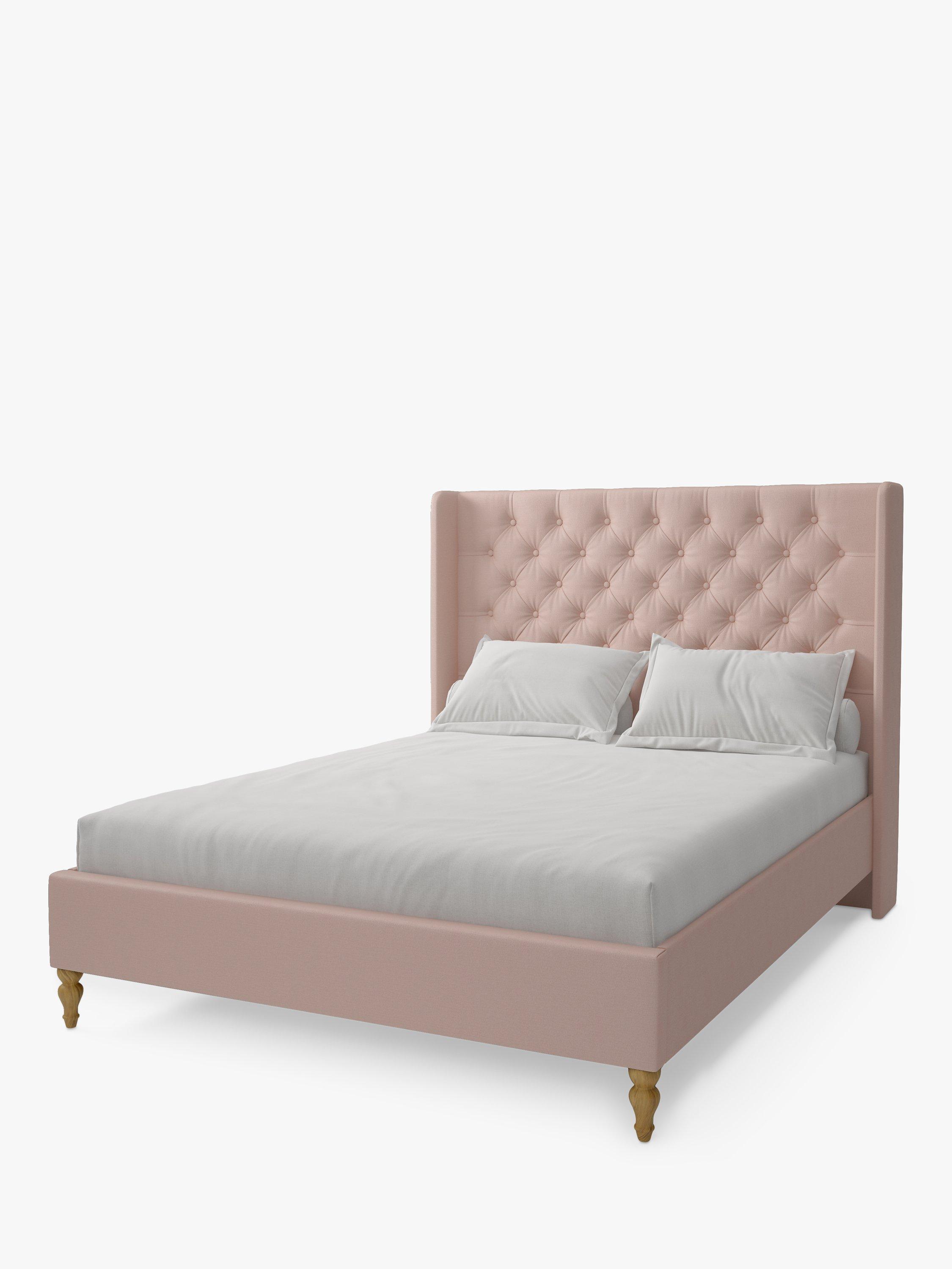 Koti Home Astley Upholstered Bed Frame, King Size, Classic Linen Look Washed Pink