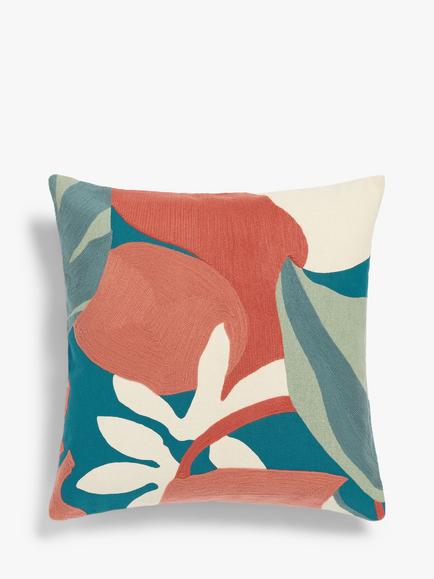 John Lewis Floral Crop Embroidered Cushion, Fjord