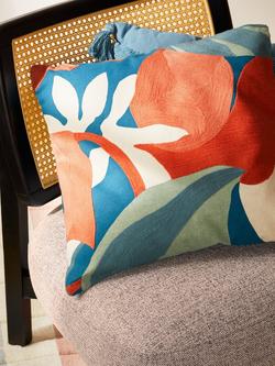 John Lewis Floral Crop Embroidered Cushion - view 2, Fjord