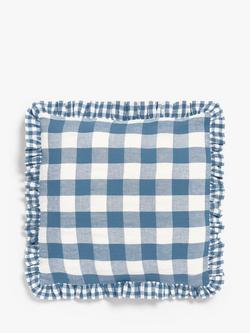 John Lewis Gingham Check Cushion, Blue