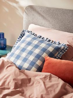 John Lewis Gingham Check Cushion - view 2, Blue