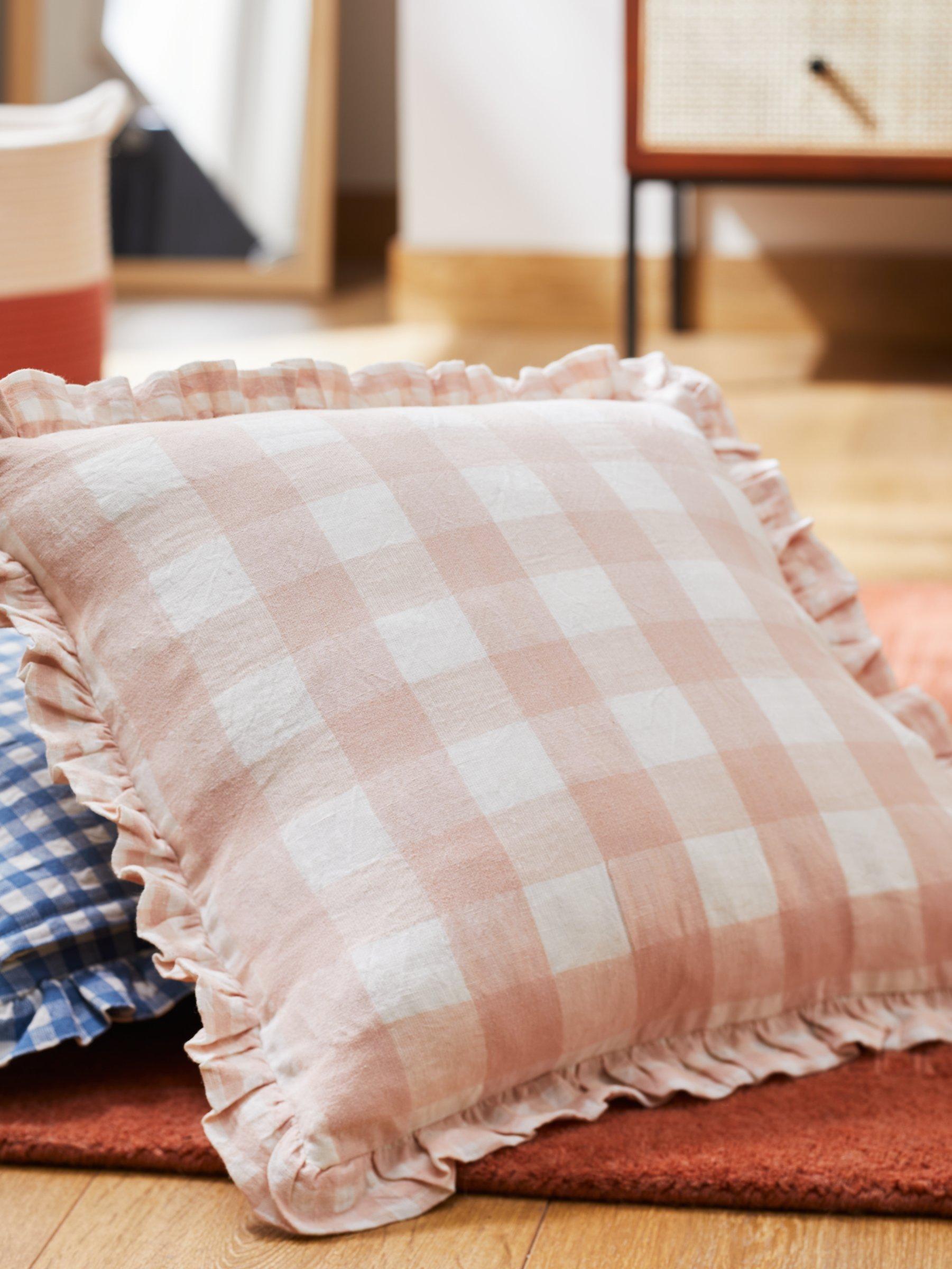 Pink gingham pillow best sale