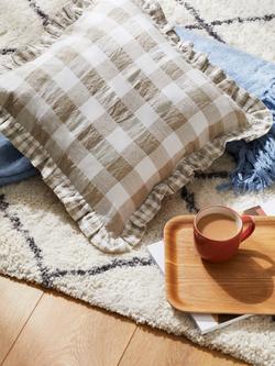 John Lewis Gingham Check Cushion - view 2, Natural