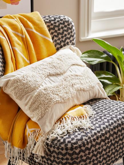John Lewis Tufted Waves Cushion - view 2, Ecru