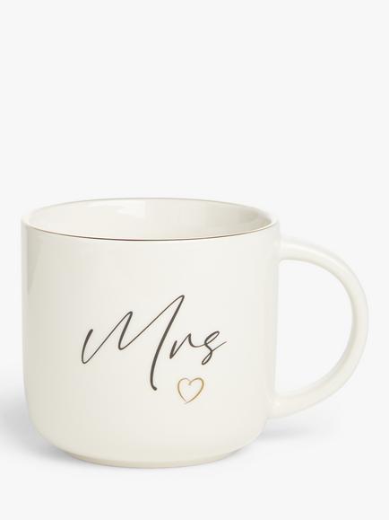 John Lewis 'Mrs' Fine China Mug, 420ml, White, White