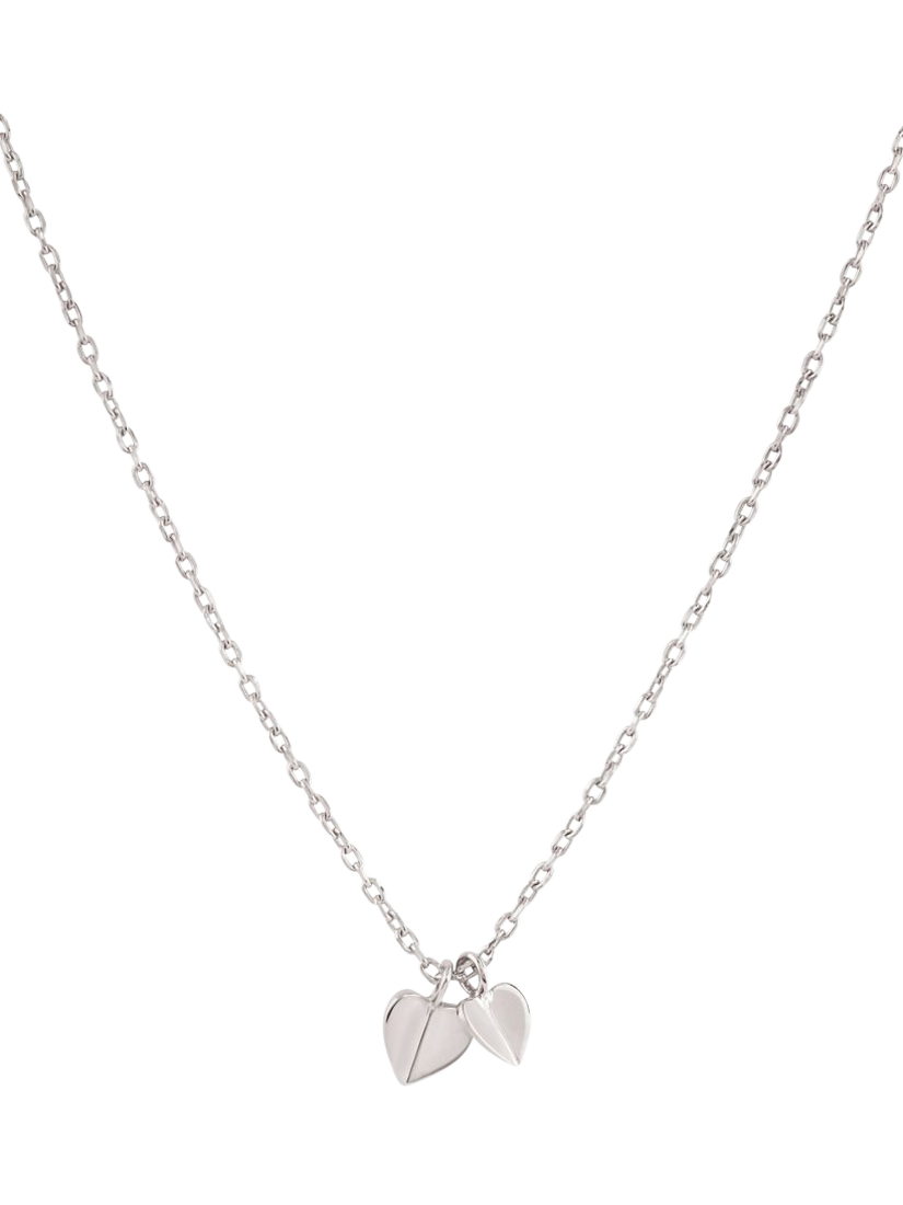 Product image 1 of 6, which shows Dinny Hall Bijou Folded Hearts Pendant Necklace, Silver