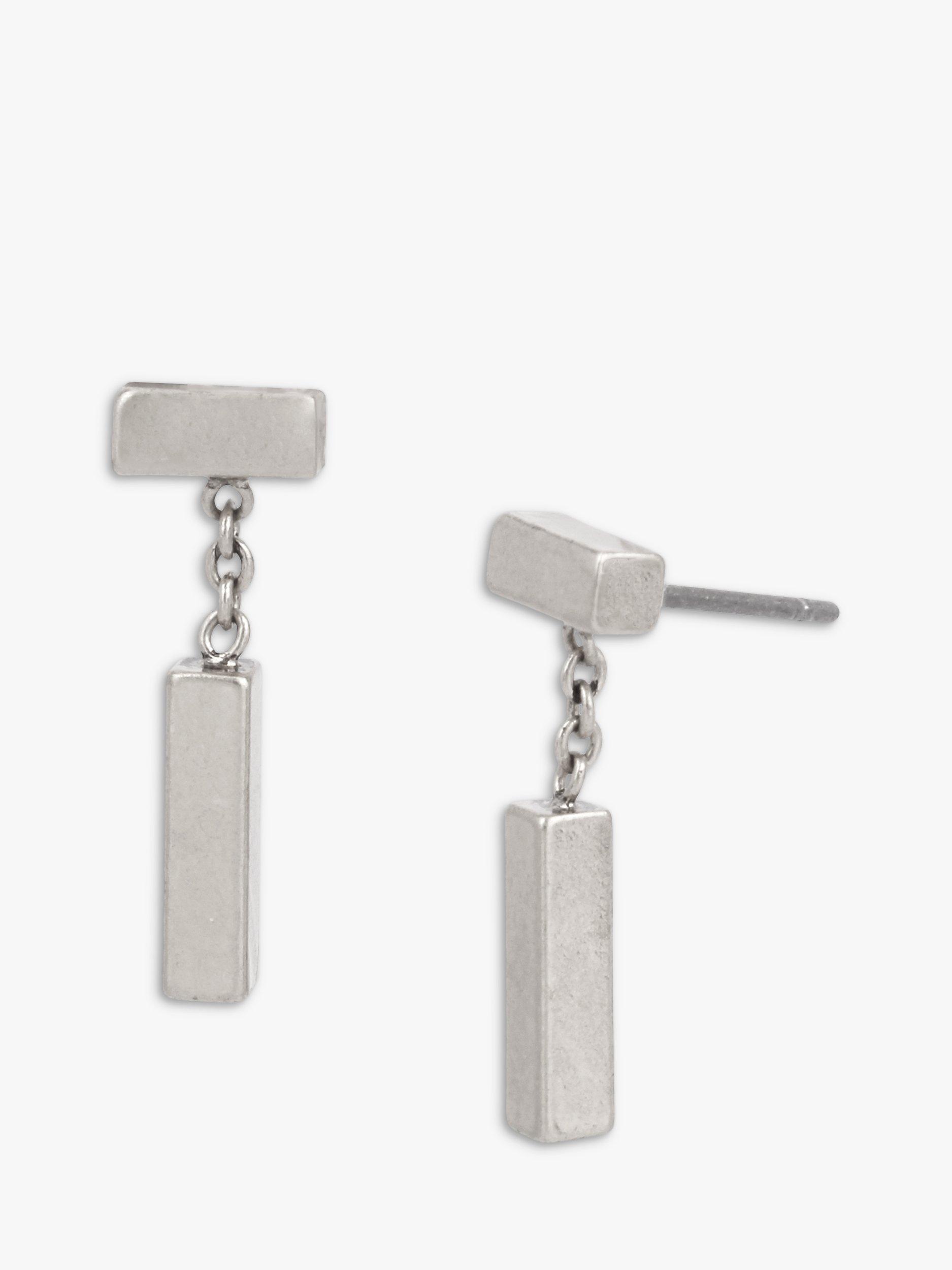 AllSaints Bar Drop Earrings, Warm Silver