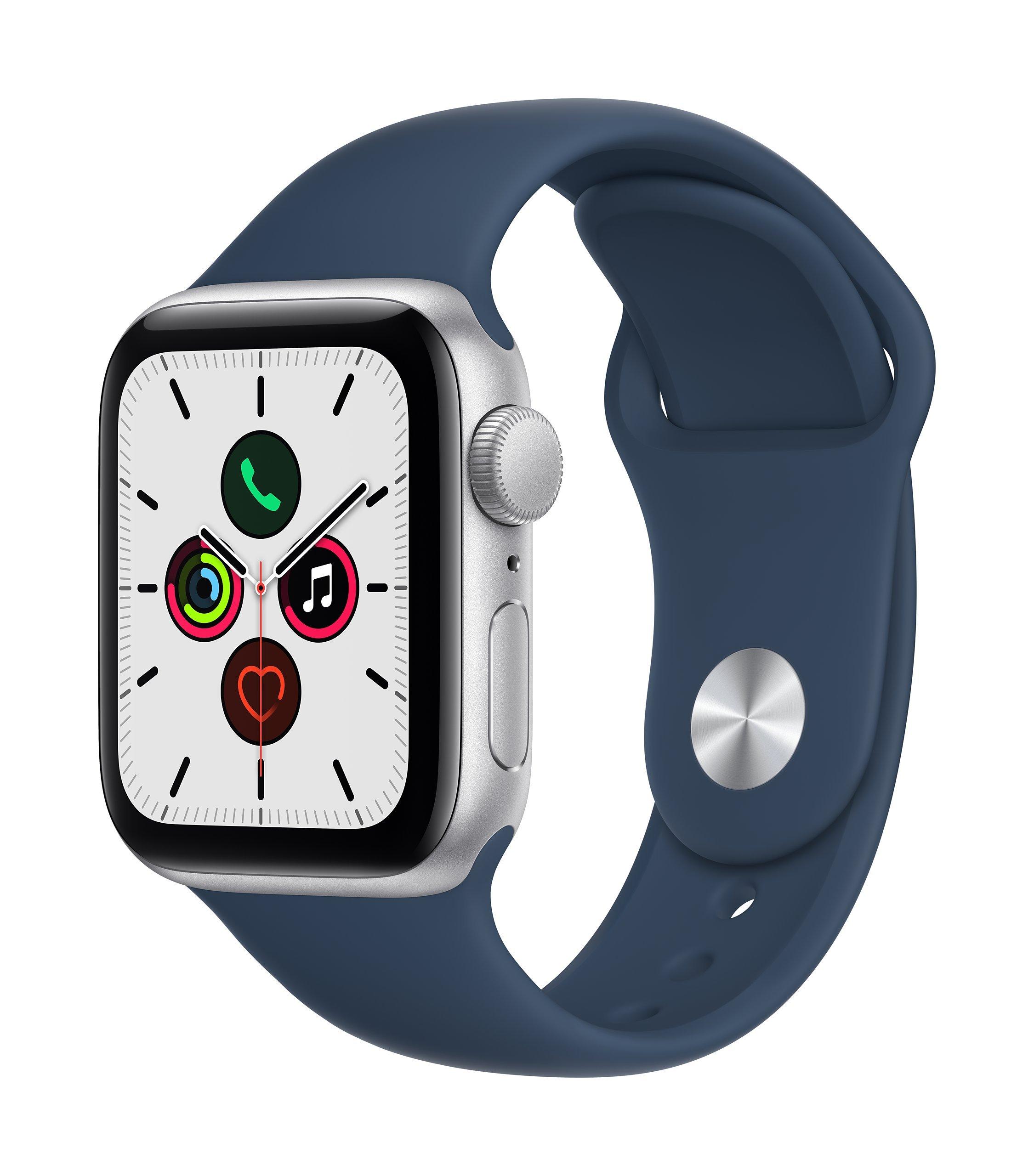 Apple Watch SE GPS, 40mm Silver Aluminium Case with Abyss Blue Sport Band - Regular