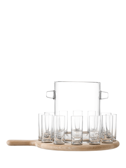 LSA International Oak Wood Paddle Board & 12 Vodka Shot Glass Serving Set, Assorted/Natural, Assorted/Natural