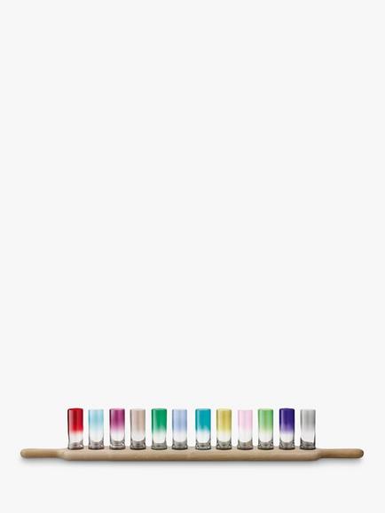 LSA International Oak Wood Grand Paddle Board 12 Vodka Shot Glasses Set, Assorted/Natural, Assorted/Natural