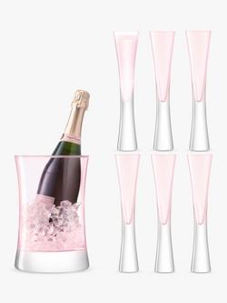 LSA International Moya 6 Glass Flutes & Champagne Bucket Serving Set, Blush, Blush