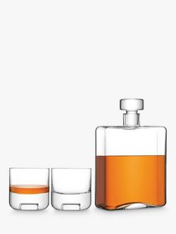 LSA International Cask Whisky 1L Oblong Decanter & 2 Tumblers Gift Set, Clear, Clear