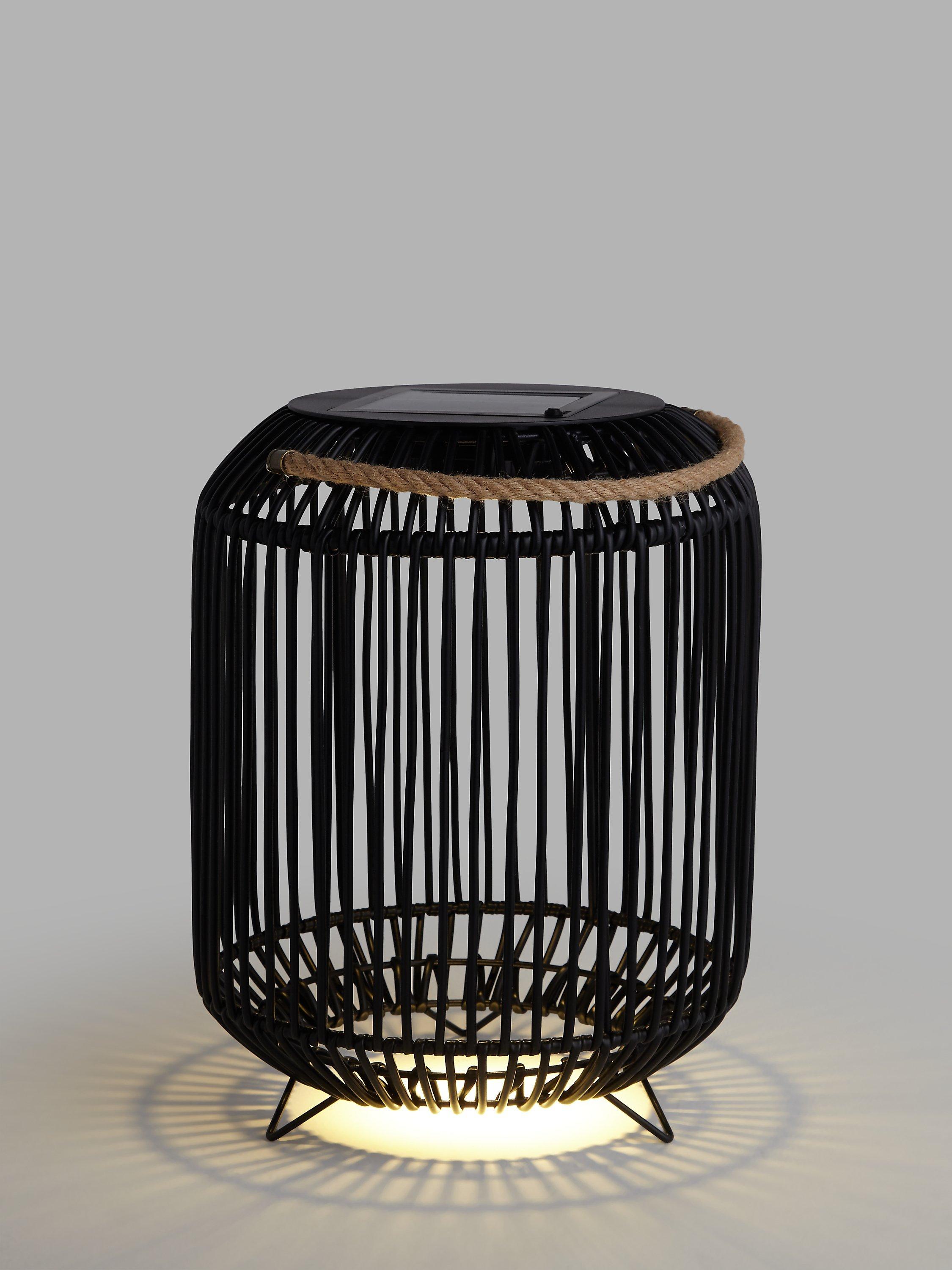 John Lewis Rattan Effect Solar Powered Garden Lantern, Black