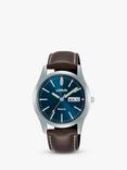 Lorus RXN81DX9 Men's Classic Day Date Leather Strap Watch, Brown/Blue