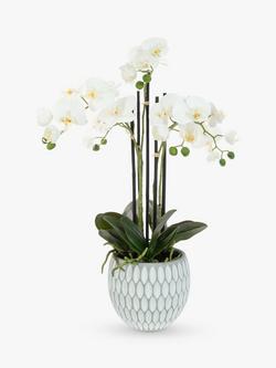 Floralsilk Artificial White Orchid in Geometric Pot, Multi