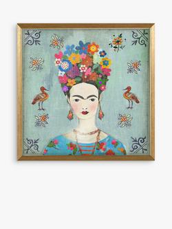John Lewis Aimee Wilson Frida Kahlo Portrait Framed Print, 32 x 32cm, Blue/Gold, Blue/Gold