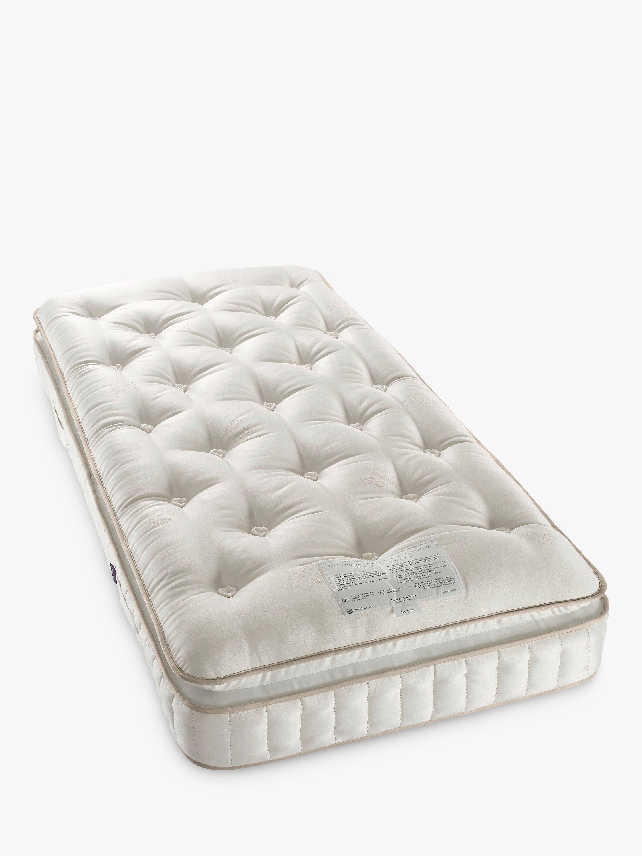 John Lewis Luxury Natural Collection British Wool Pillowtop 11000, Single, Regular Tension Pocket Spring Mattress