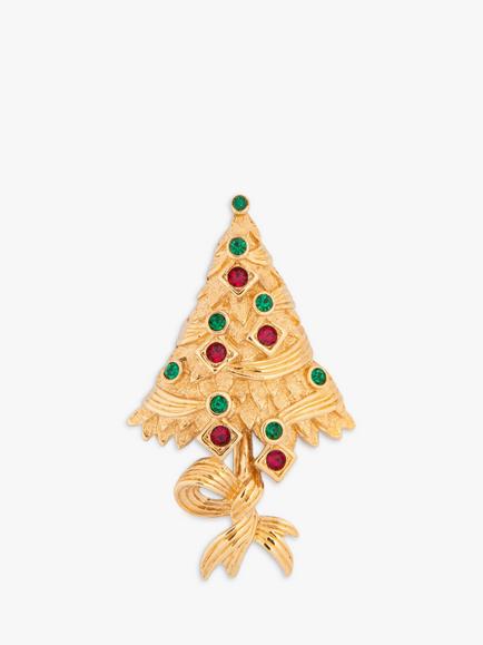 Eclectica Pre-Loved Attwood & Sawyer 22ct Gold Plated Swarovski Crystal Christmas Tree Brooch, Dated Circa 1980s, Gold