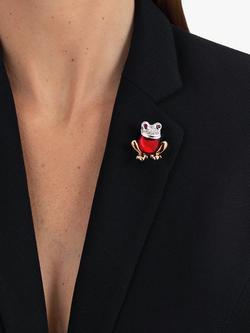 Eclectica Pre-Loved 22ct Gold Plated Glass & Swarvoski Crystals Frog Brooch, Dated Circa 1980s, Red/Multi - view 2, Red/Multi