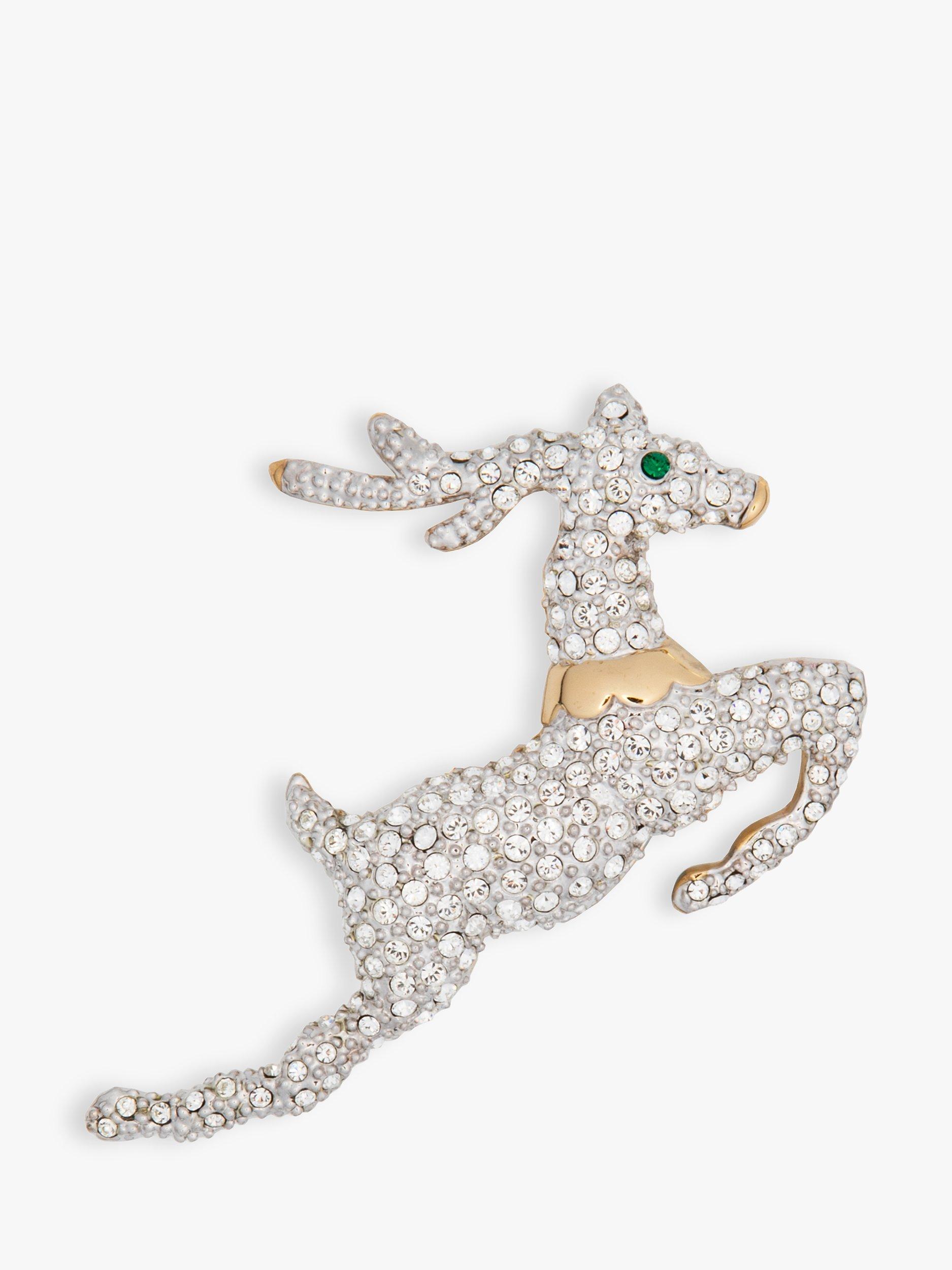 Eclectica Pre-Loved 22ct Gold & Rhodium Plated Swarovski Crystal Reindeer Brooch, Dated Circa 1990s, Silver