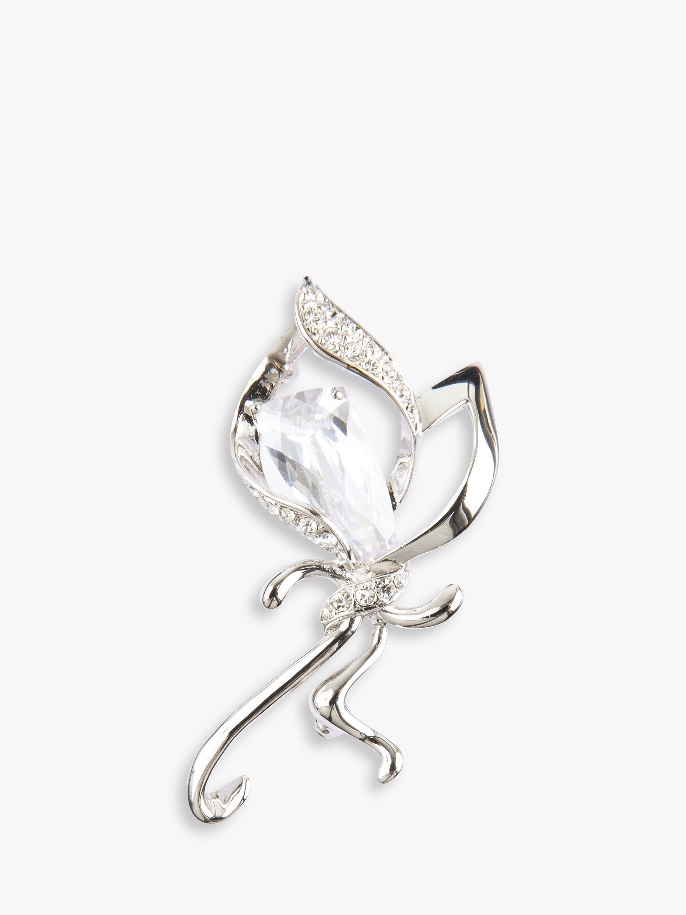 Product image 1 of 1, which shows Eclectica Pre-Loved Swarovski Crystal Abstract Swirling Ribbon Brooch, Dated Circa 1990s, Silver