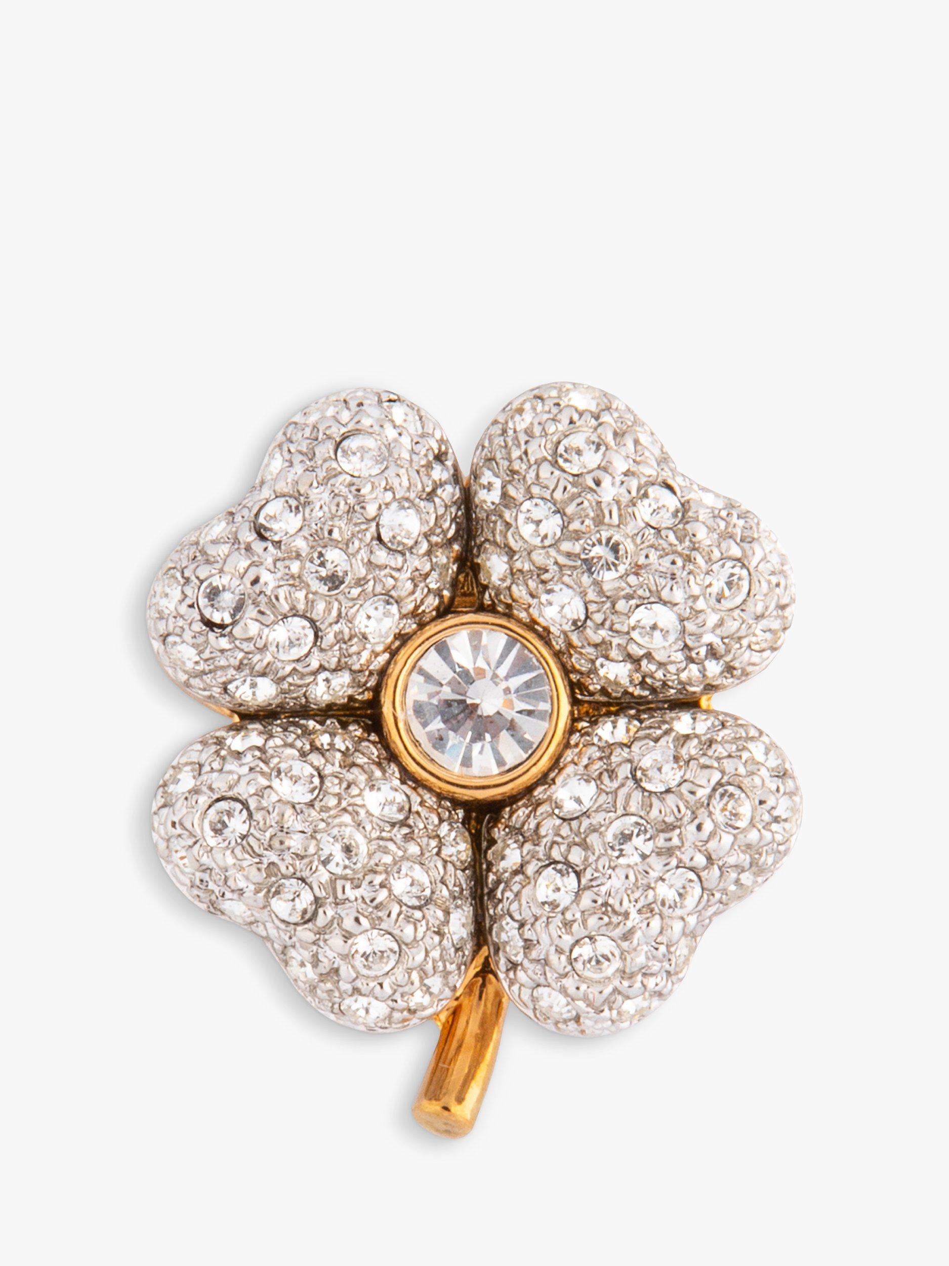 Product image 1 of 1, which shows Eclectica Pre-Loved 22ct Gold & Rhodium Plated Swarovski Crystal Four Leaf Clover Small Pin, Dated Circa 1980s