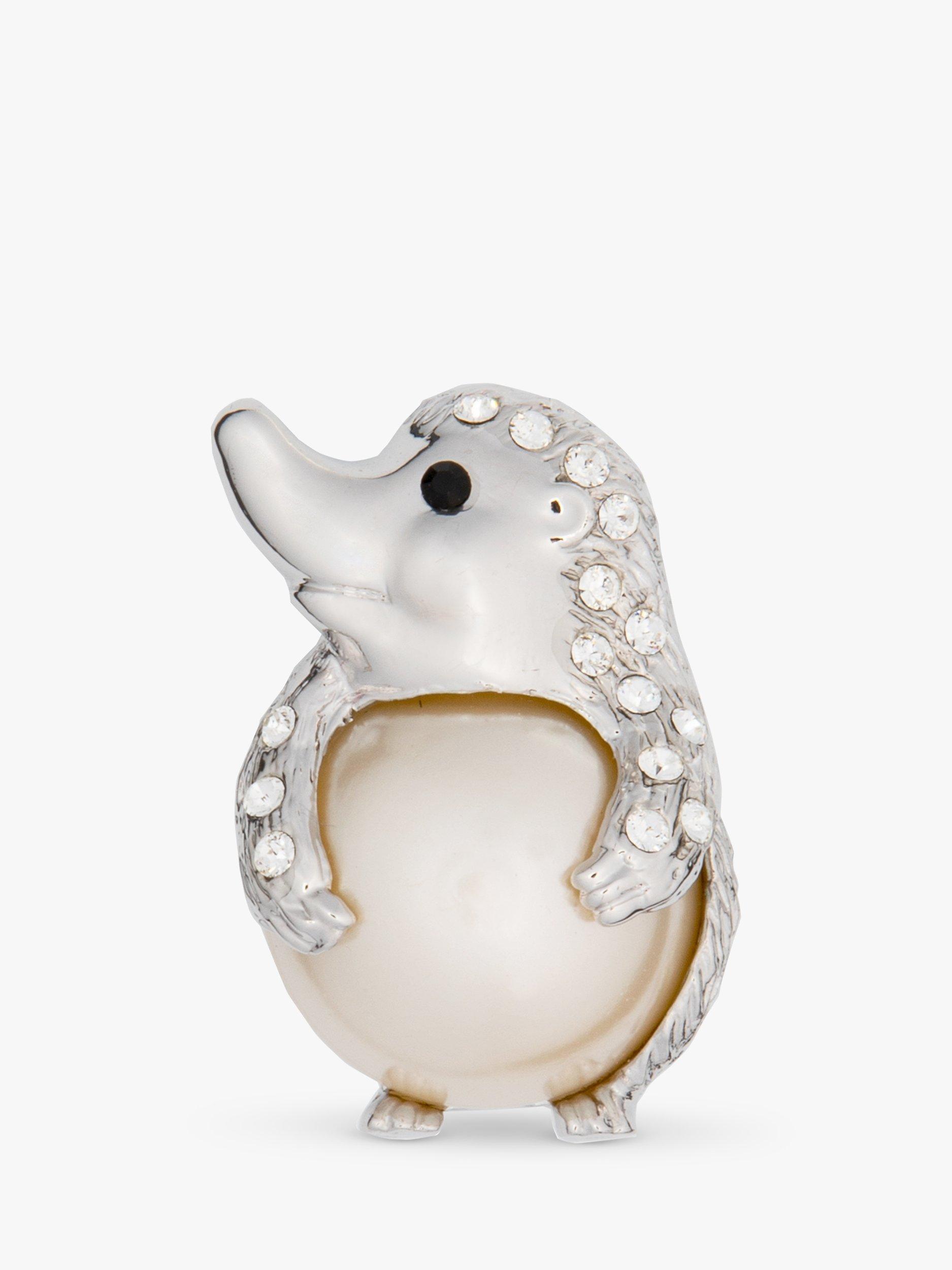 Product image 1 of 1, which shows Eclectica Pre-Loved Rhodium Plated Swarovski Crystal & Faux Pearl Hedgehog Brooch, Dated Circa 1980s