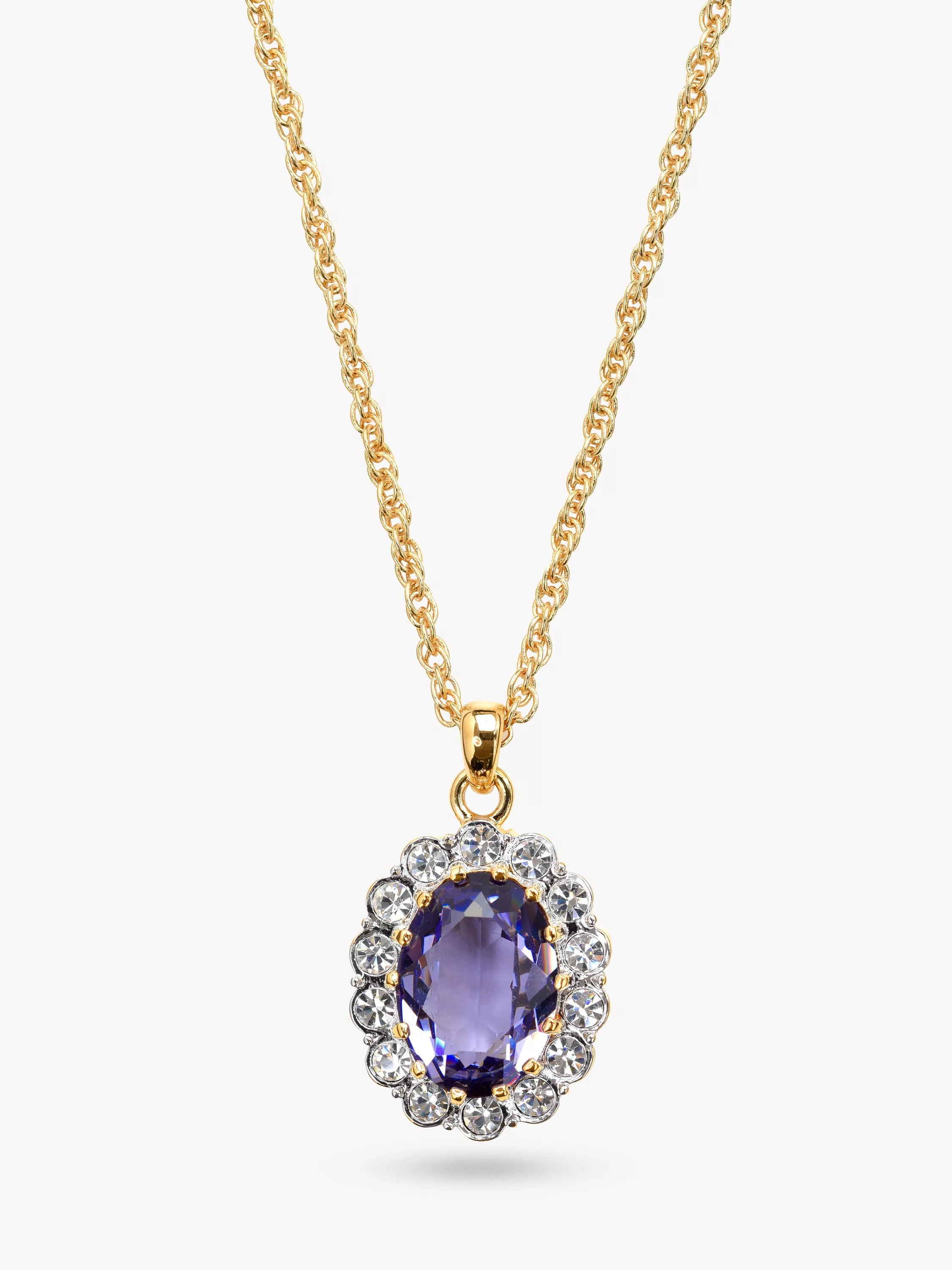 Eclectica Pre-Loved 22ct Gold Plated Swarovski Crystal Oval Pendant Necklace, Dated Circa 1990s