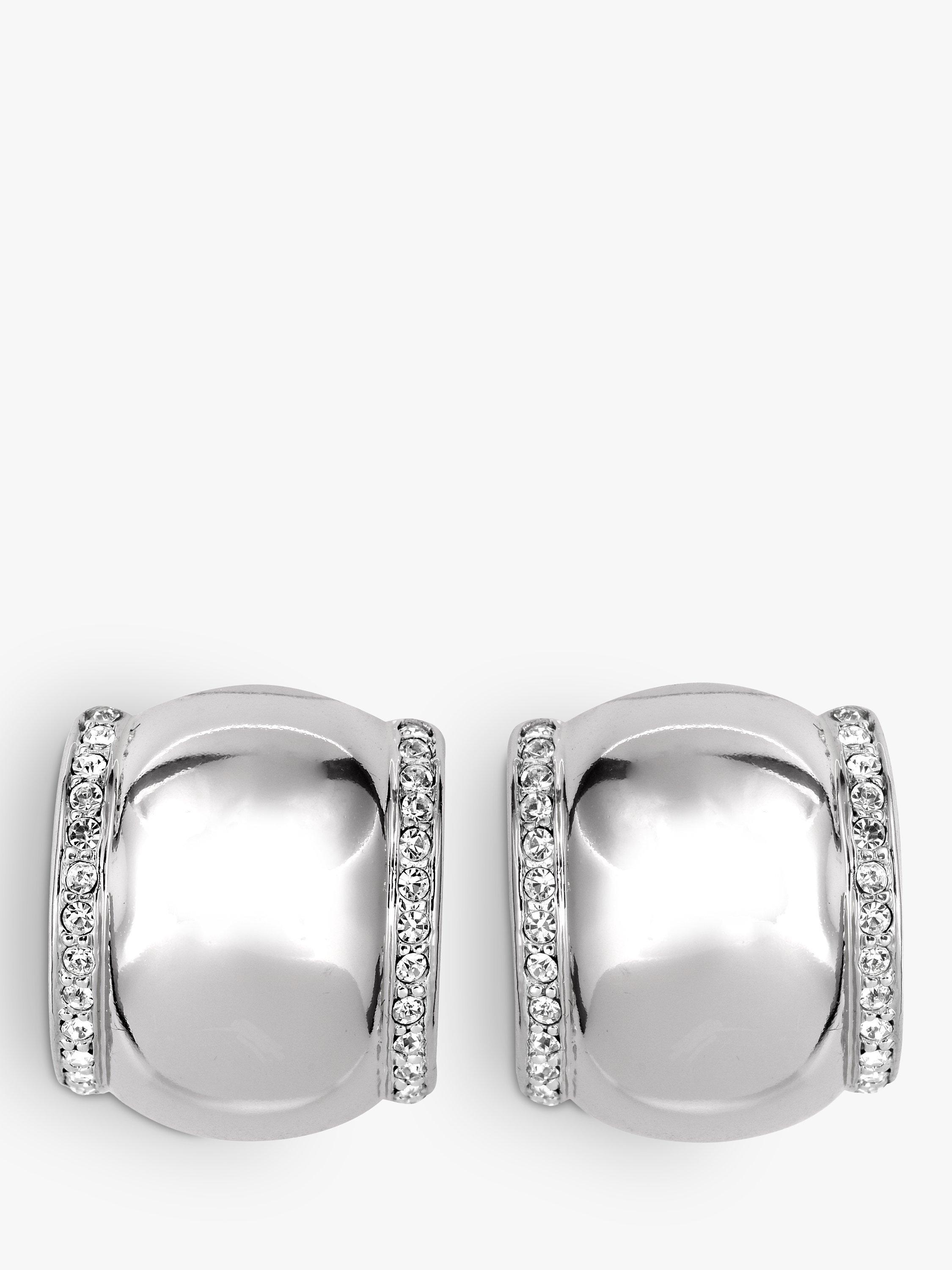 Product image 1 of 2, which shows Eclectica Pre-Loved Swarovski Crystal Half Hoop Clip On Earrings, Dated Circa 1990s, Silver