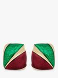 Eclectica Pre-Loved 22ct Gold Plated Duo Enamel Shield Clip-on Earrings, Dated Circa 1980s, Red/Green/Gold