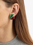 Eclectica Pre-Loved 22ct Gold Plated Duo Enamel Shield Clip-on Earrings, Dated Circa 1980s, Red/Green/Gold