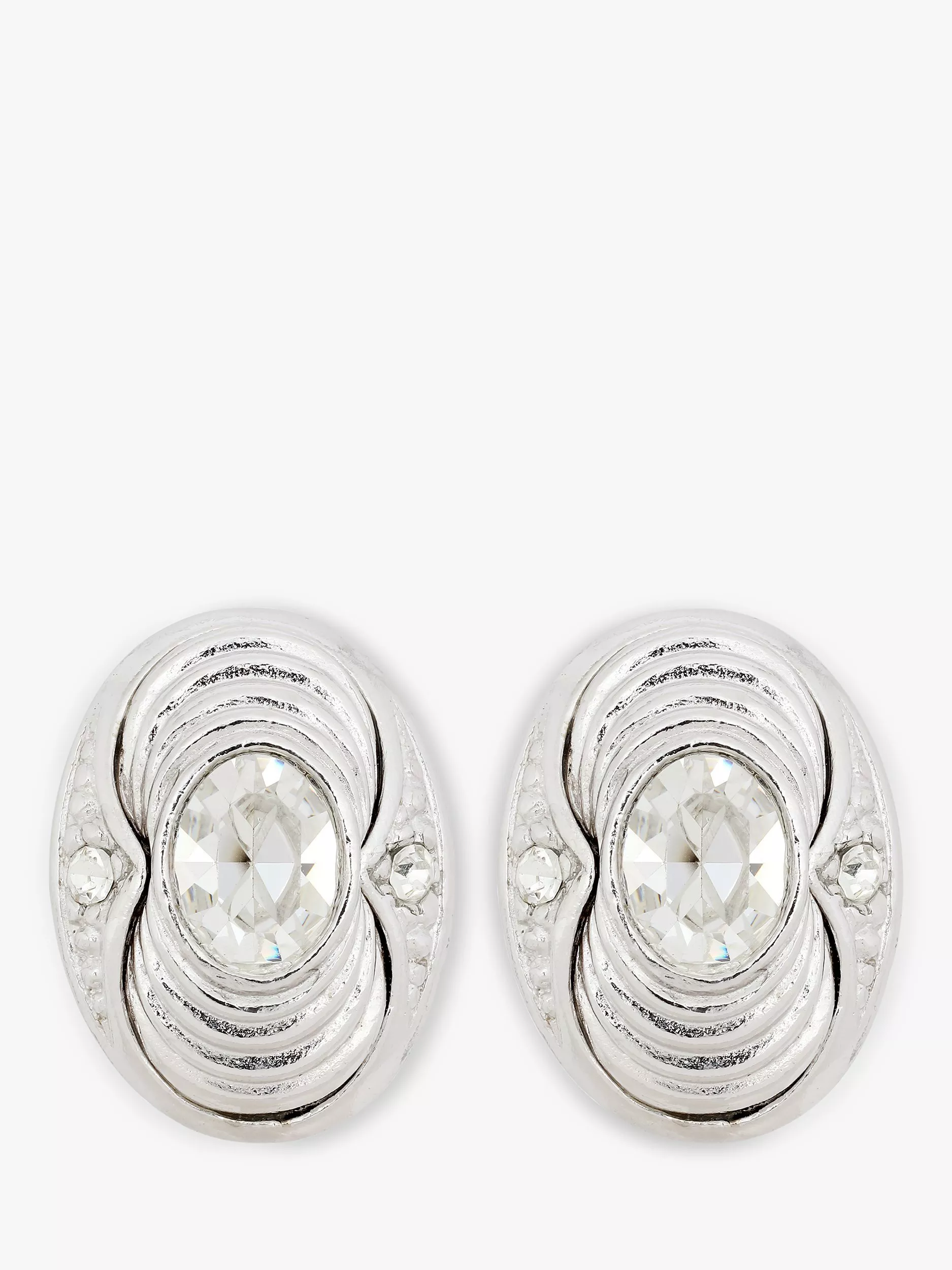 Eclectica Pre-Loved Textured Oval Swarovski Crystal Clip-on Earrings, Dated Circa 1980s