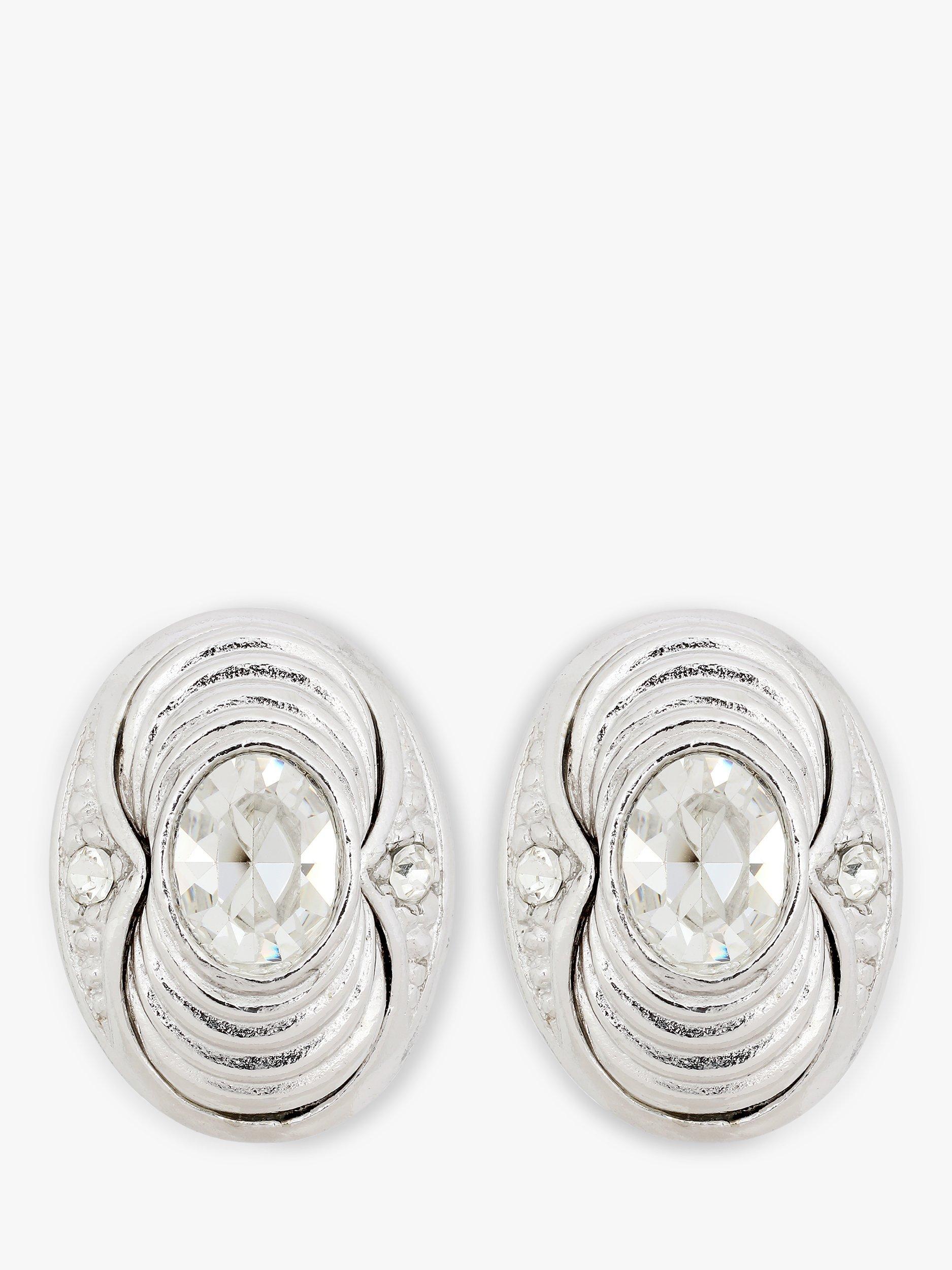 Product image 1 of 2, which shows Eclectica Pre-Loved Textured Oval Swarovski Crystal Clip-on Earrings, Dated Circa 1980s