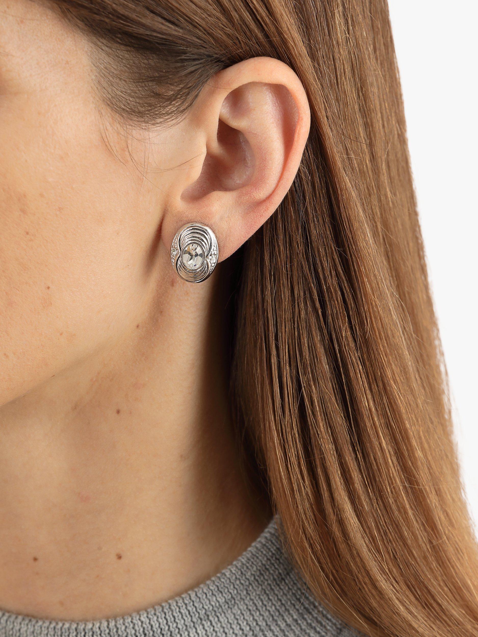 Product image 2 of 2, which shows Eclectica Pre-Loved Textured Oval Swarovski Crystal Clip-on Earrings, Dated Circa 1980s