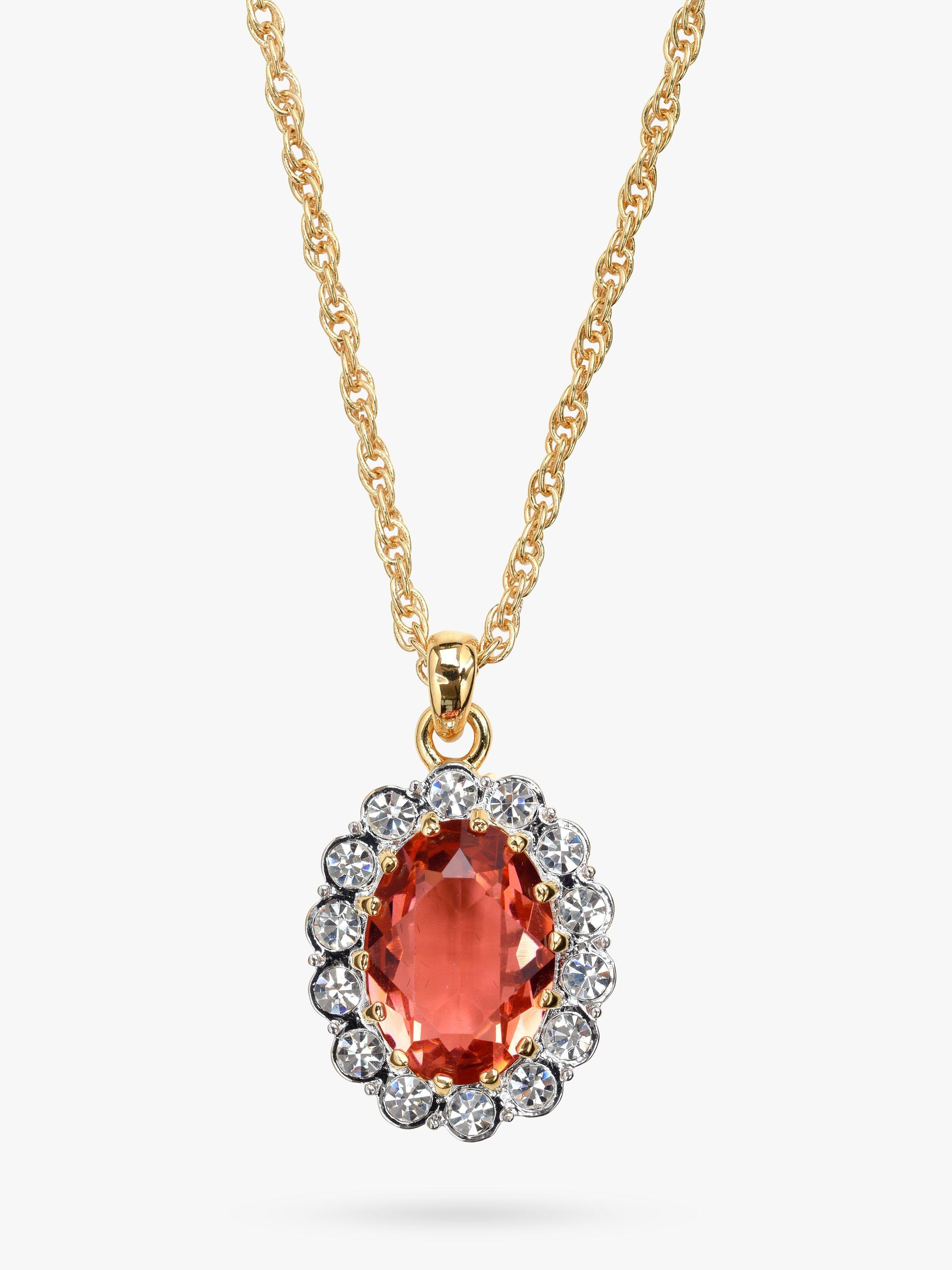 Product image 1 of 3, which shows Eclectica Pre-Loved Oval Swarovski Crystals Pendant Necklace, Dated Circa 1990s, Gold/Orange