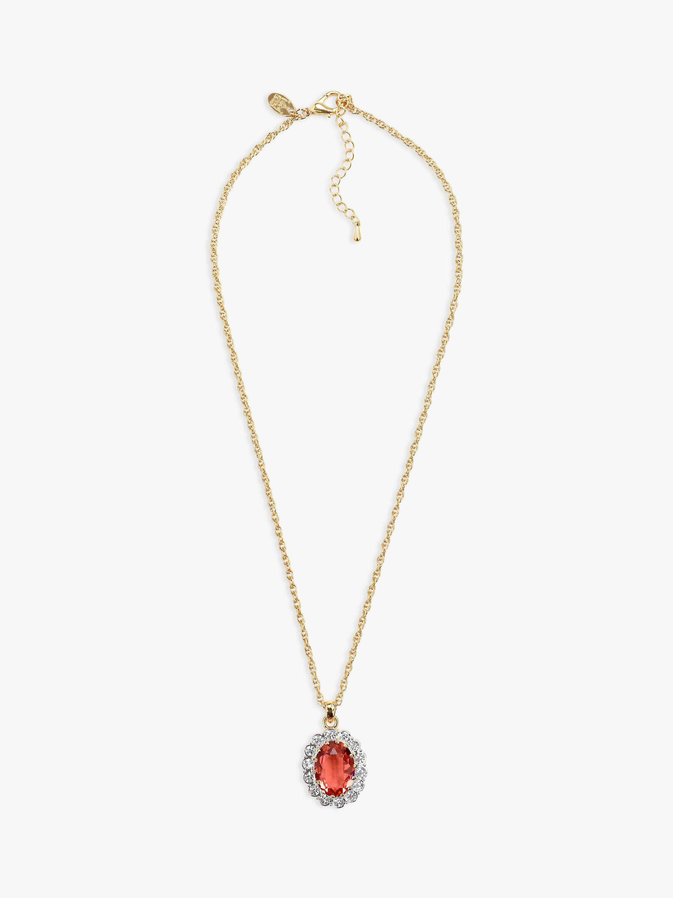Product image 2 of 3, which shows Eclectica Pre-Loved Oval Swarovski Crystals Pendant Necklace, Dated Circa 1990s, Gold/Orange