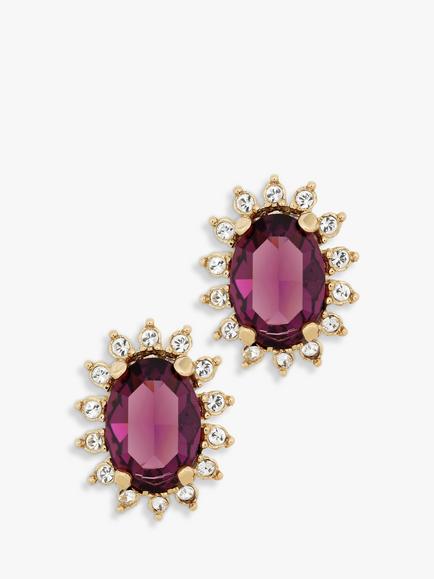Eclectica Pre-Loved Oval Glass & Swarovski Crystal Clip-on Earrings, Dated Circa 1980s, Gold/Purple, Gold/Purple