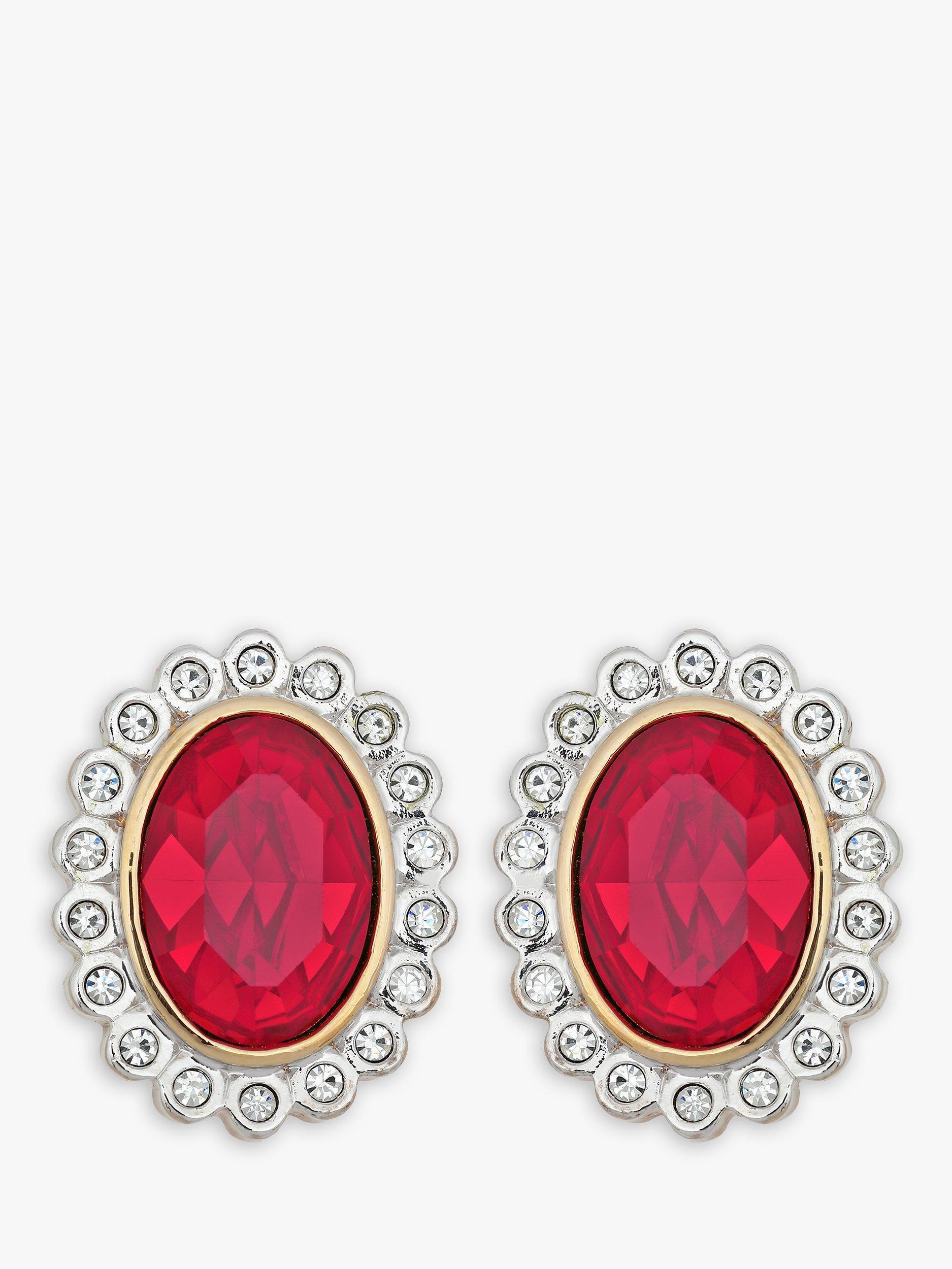 Product image 1 of 2, which shows Eclectica Pre-Loved 22ct Gold Plated Swarovski Crystals Clip-on Earrings, Dated Circa 1980s, Gold/Red