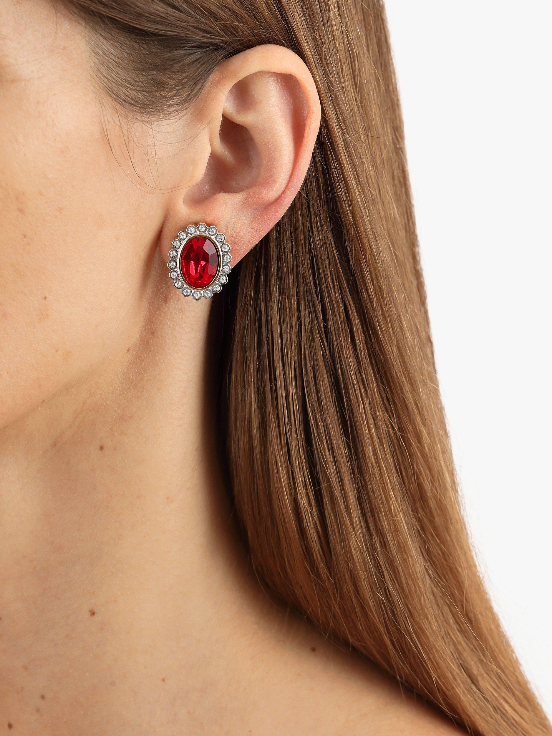 Product image 2 of 2, which shows Eclectica Pre-Loved 22ct Gold Plated Swarovski Crystals Clip-on Earrings, Dated Circa 1980s, Gold/Red